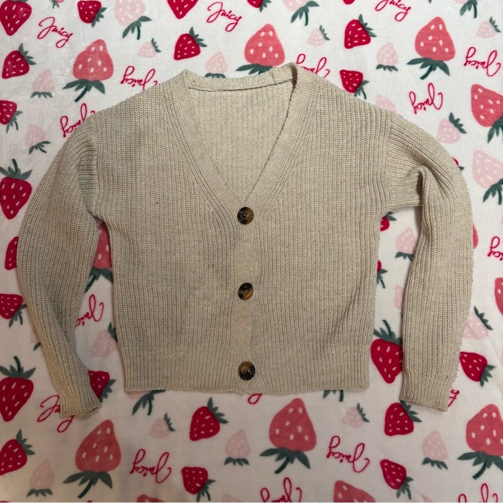 Beige Knit Button-Up Cardigan